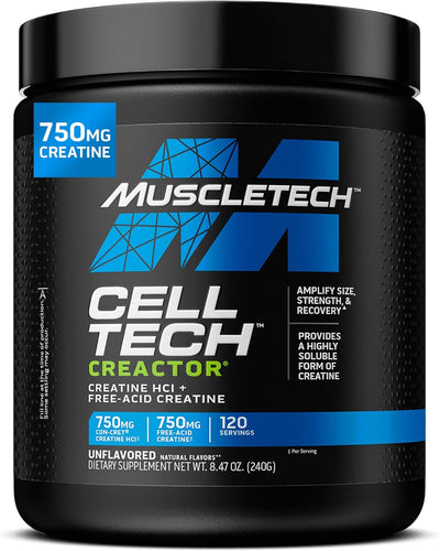 MuscleTech Cell-Tech Creactor Creatine HCl Powder,Post Workout Muscle Builder for Men & Women ,Creatine Hydrochloride + Free-Acid,Unflavored (120 Servings),8.47 oz