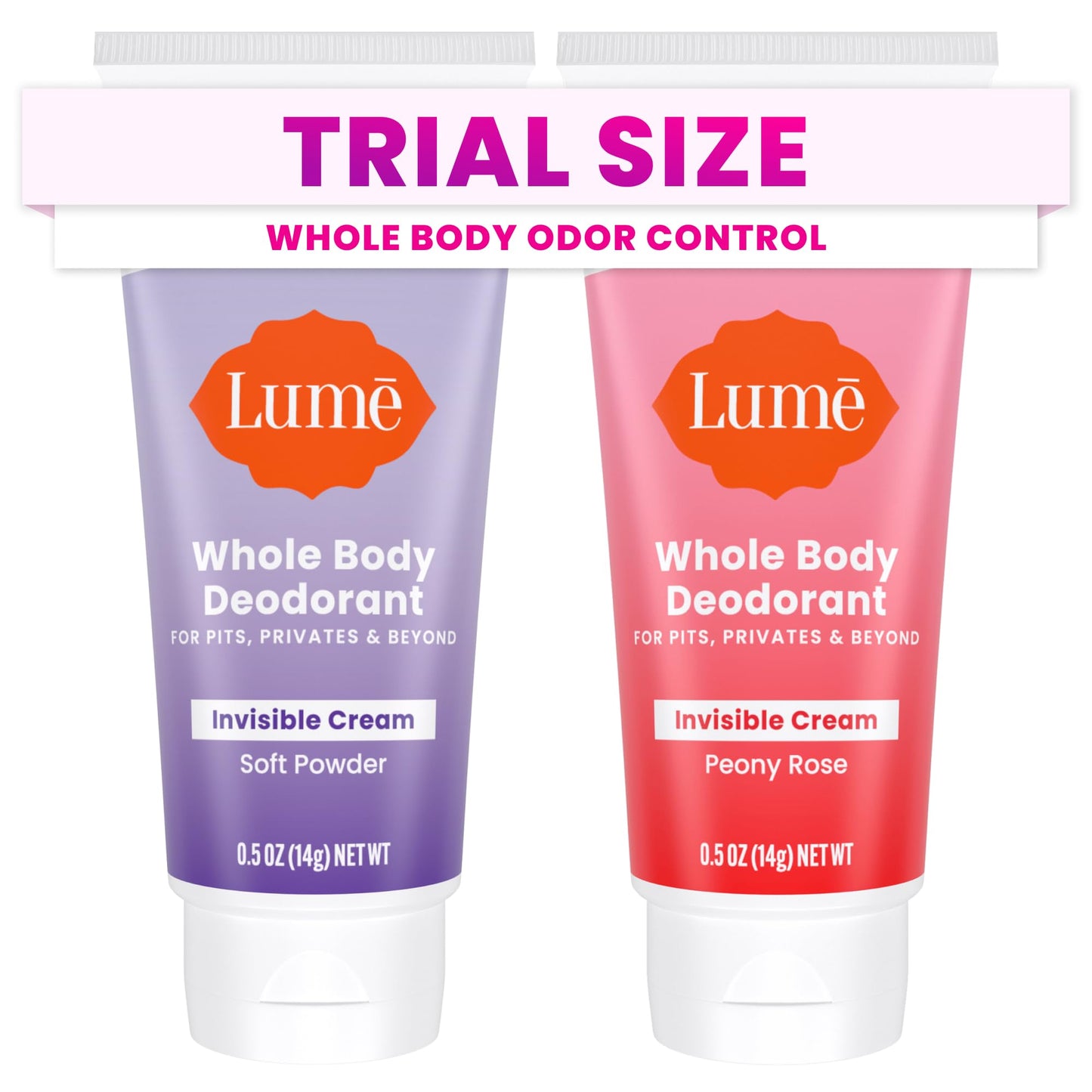Lume Whole Body Deodorant - Mini Travel Size Invisible Cream Tube - Trial Size - 72 Hour Odor Control - Doctor Developed - Aluminum and Baking Soda Free - .5oz (Pack of 2) (Fresh Alpine & Unscented)