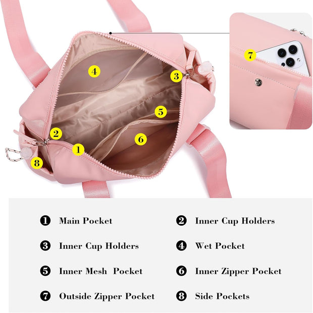 Small Gym Bag For Women Mini Gym Duffle Bag with Wet Compartment Waterproof Sports（Pink Small）