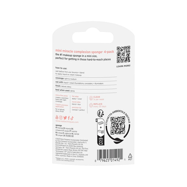 Real Techniques Mini Miracle Complexion Sponge 4 Pack, Small Makeup Blending Sponges, For Foundation & Concealer, Mini Size for Under Eyes & Touch-Ups, Travel Friendly, Natural Makeup, Latex-Free