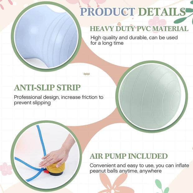 Jexine 3-Piece Anti-Burst Peanut Shape Ball Set - Exercise Yoga Balance Stability Ball for Kid Therapy, Pregnancy, and Home Gym, Includes 1 Pump, 3 Size Options