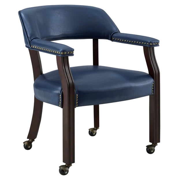 Steve Silver Furniture Tournament Arm Dining Chair with Casters, Upholstered w/Nailhead Trim, for Living Room, Dining Room, Vegan Leather, 18-Inch Seat Height, 25" W x 25" D x 31" H, Black