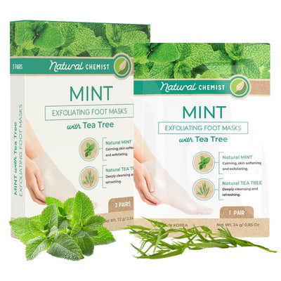Mint & Tea Tree Foot Masks Moisturizing Socks - Soften Dry Cracked Feet, Removes Dead Skin Cells - Dermatologist Tested, Cruelty Free Korean Skin Care For All Skin Types - 3 Pairs