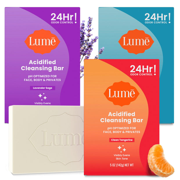 Lume Acidified Body Cleansing Bar - 24 Hour Odor Control - Removes Odor Better than Soap - Moisturizing Formula - Formulated Without SLS orParabens - OB/GYN Developed - 5 ounce (Clean Tangerine)