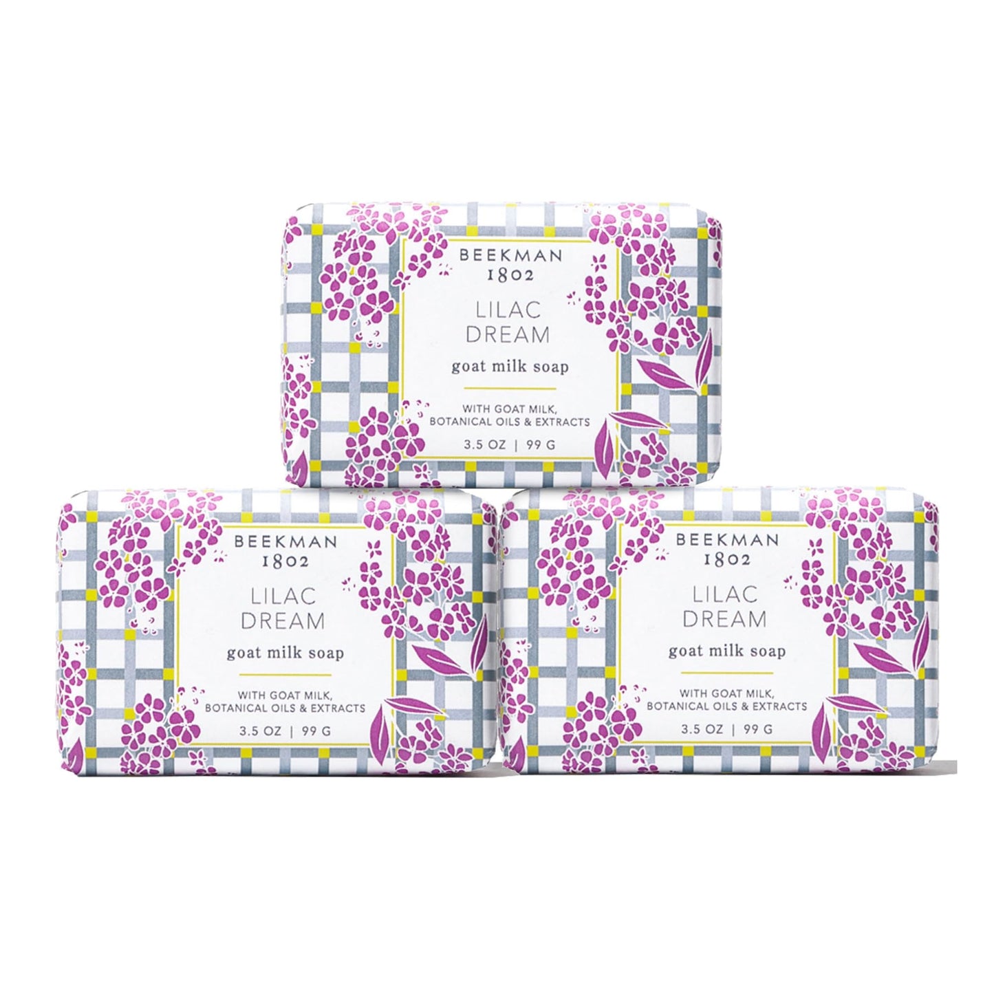 Beekman 1802 Goat Milk Body Soap Bar 3-Piece Set, Sunshine Lemon - Scented - 3.5 oz - Nourishes, Moisturizes & Hydrates - 100% Vegetable Soap with Lactic Acid - Good for Sensitive Skin - Cruelty Free