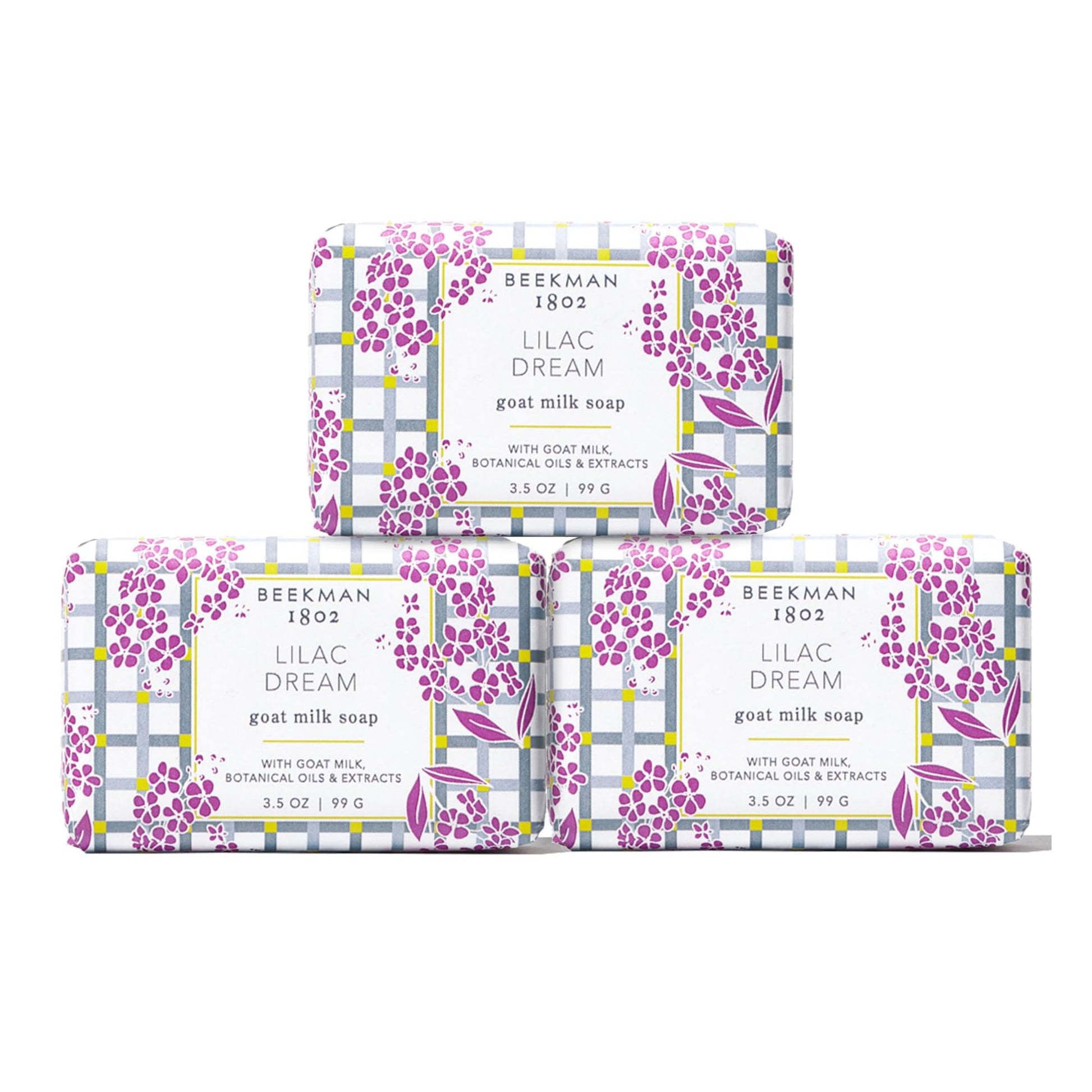 Beekman 1802 Goat Milk Body Soap Bar 3-Piece Set, Sunshine Lemon - Scented - 3.5 oz - Nourishes, Moisturizes & Hydrates - 100% Vegetable Soap with Lactic Acid - Good for Sensitive Skin - Cruelty Free