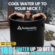 XXL Ice Bath Tub for Athletes, Compatible with Water Chillers, 216-Gallon Inflatable Cold Plunge Tub with Insulated Lid, Thermometer, Water-Absorbent Mat, Portable for Outdoor & Indoor Recovery