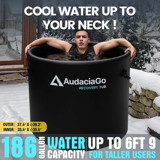 XXL Ice Bath Tub for Athletes, Compatible with Water Chillers, 216-Gallon Inflatable Cold Plunge Tub with Insulated Lid, Thermometer, Water-Absorbent Mat, Portable for Outdoor & Indoor Recovery