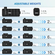 ZELUS 1 Pair Adjustable Ankle Weights, 2 4 6 8 10 lb Modularized Leg Weight Straps for Women Men, Weighted Ankle Weight Set with Removable Sandbags, 1-5 lb per Ankle Strap for Gym Yoga Jogging Walking