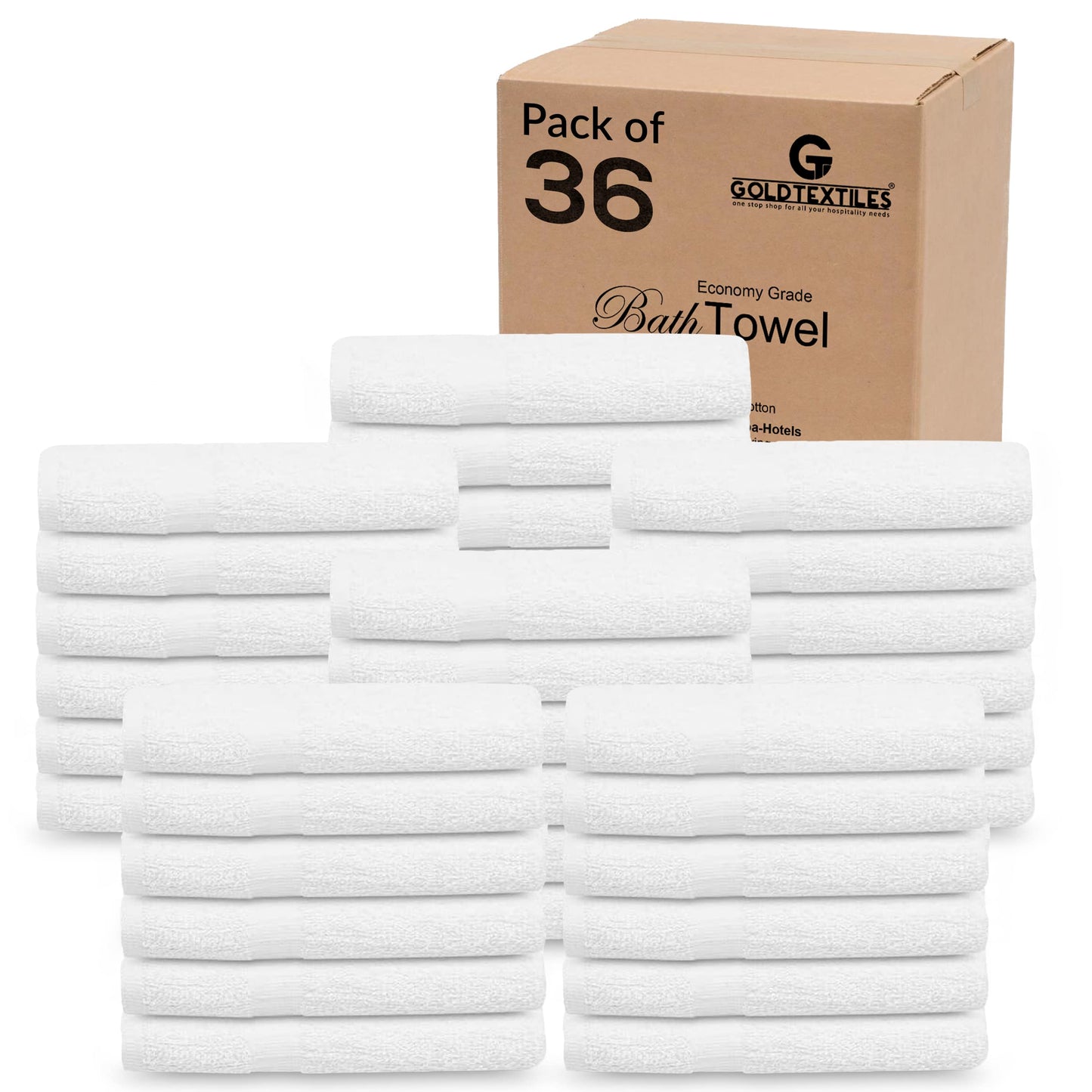 GOLD TEXTILES 12 Pcs New White (20x40 Inches) Cotton Blend Terry Bath Towels Salon/Gym Towels Light Weight Fast Drying