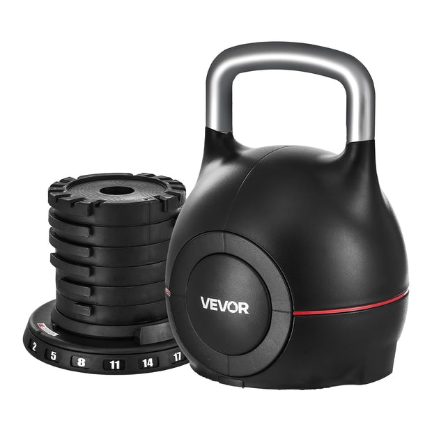 VEVOR Kettlebell, Adjustable Kettlebell with 7 Weight Levels, Die-Cast Aluminum and ABS Material, for Grip Strength Training, Full-body Workout & Cross-Training