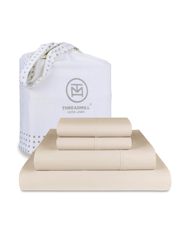 Threadmill 100% American Certified Supima Cotton Sheets King Size - 1200 Thread Count, 4Pc King Size Sheets Set, Smooth Sateen, Ultra Luxury Bed Sheets, 17" Deep Pocket King Sheet Set - White Sheets