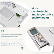 RedLemon 60 Inches L Shaped Electric Standing Desk, Height Adjustable Corner Gaming Desk with Drawers, Keyboard Tray, Power Outlets & LED Lights, Computer Desk with Monitor Shelf, Antique White