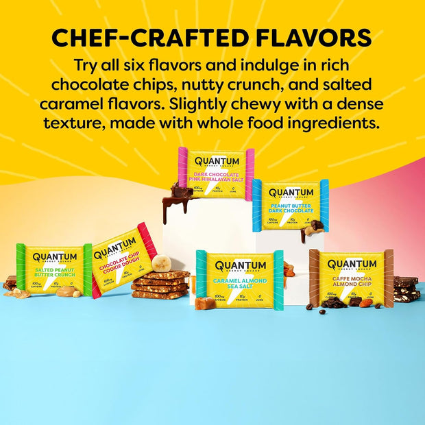 Quantum Energy Square: Energy Bar with Caffeine & 10g Protein. Delicious Healthy Snack On The Go. (Vegan, Gluten-free, Soy-free, Dairy-free) (Variety 12-Pack)