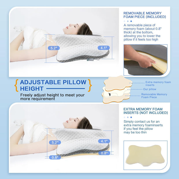 Pain Relief Cervical Pillow for Neck Support,Adjustable Ergonomic Pillow Cozy Sleeping,Odorless Orthopedic Memory Foam Pillows,Contour Bed Pillow for Side Back Stomach Sleeper