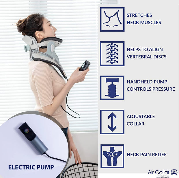 Neck Traction Device by Air Collar - Neck Stretcher - Cervical Traction Device - Neck & Shoulder Pain Relief - Stretcher Collar for Improved Spine Alignment - 2nd Generation (2nd Gen - Electric)