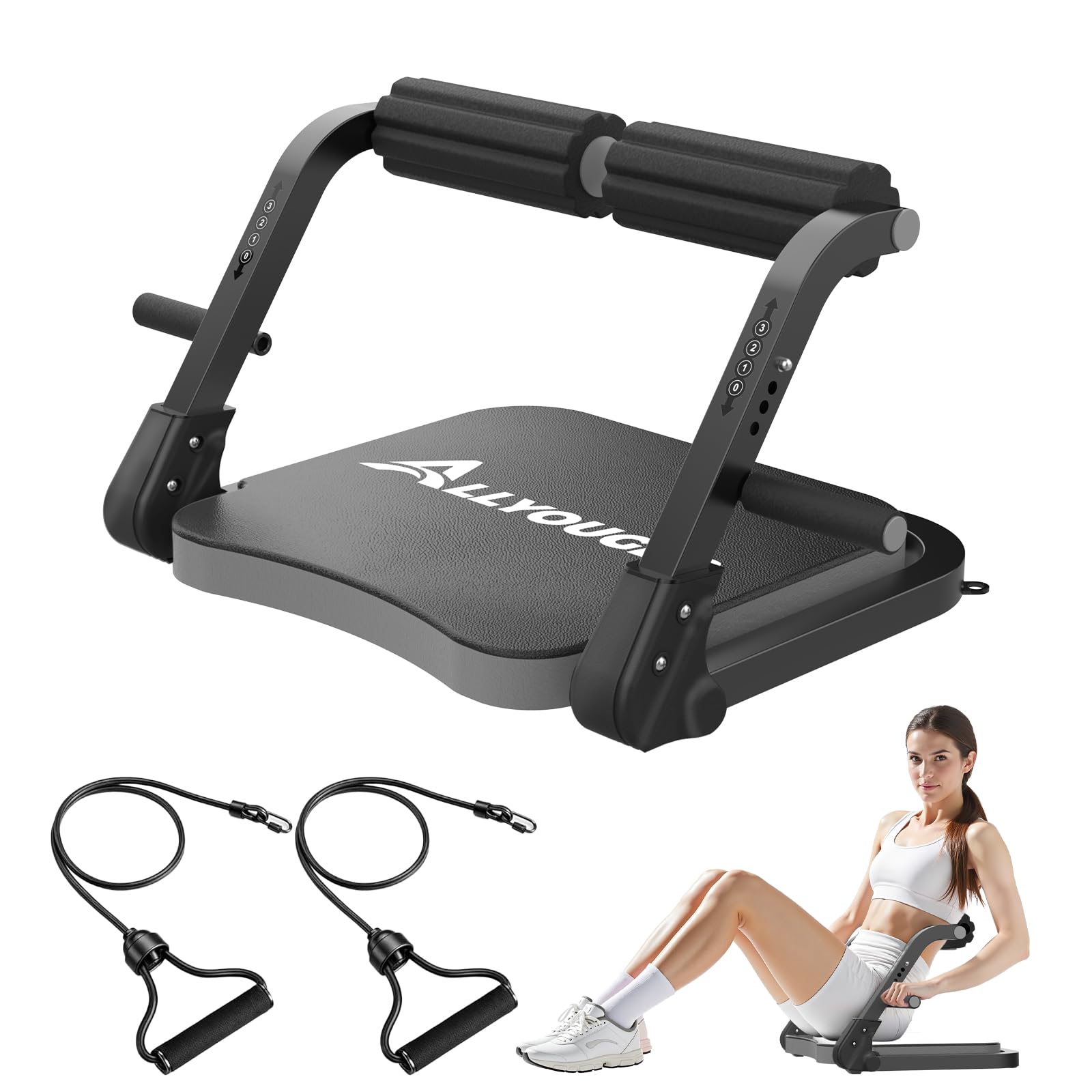 Ab Machine,Sit Up Exercise Equipment&Core Machine, Ab Workout Equipment,Adjustable Ab Trainer with 3 Resistance Levels and Removable Auxiliary Handle,Home Gym Fitness Equipment for All Ages