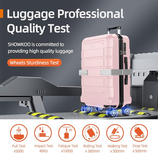 SHOWKOO Luggage Sets Expandable PC+ABS Durable Suitcase Sets Double Wheels TSA Lock Pink 3pcs