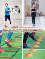 YISSVIC Agility Ladder 20 Feet 12 Adjustable Rungs Speed Training Equipment Set, Agility Ladder, Football Cones, Running Parachute, Jump Rope, Resistance Bands