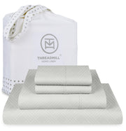 Threadmill Luxury 100% Cotton King Size Sheets Set- 800 Thread Count Jacquard Celine Hotel White, Better Than Egyptian Cotton,4 Pc Striped Bed Set, Damask Bed Sheets with 16" Deep Pocket