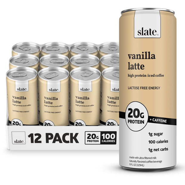 Slate Milk - High Protein Milk Shake - Core Variety Pack - Classic Chocolate, Dark Chocolate, French Vanilla - Lactose Free, 20g Protein, 1g Sugar, 100 Calories, 1-2g Net Carbs - 11 fl oz, 12 Cans