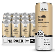 Slate Milk - High Protein Milk Shake - French Vanilla - Lactose Free, 20g Protein, 1g Sugar, 100 Calories, 1g Net Carbs, No Added Sugar - Natural, Breakfast Boost, Post Workout - 11 fl oz, 12 Cans
