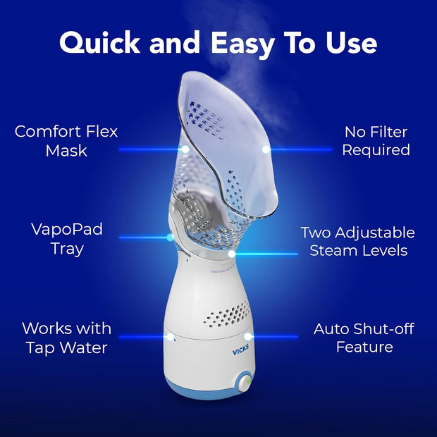 Vicks Sinus Inhaler - Non-Medicated Steam Relief for Allergies, Congestion, Cough & Colds, Vocal Steamer, Soothes Nasal & Throat Passages, Works with VapoPads (1 Included)