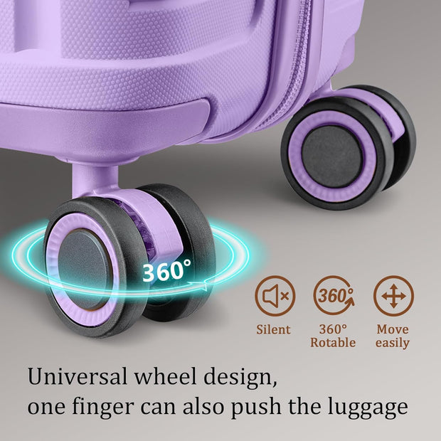 Joyway Luggage Sets 6 Piece PP Hardside Carry on Suitcase with Spinner Wheels and TSA Lock for Travel, Purple