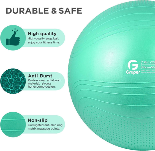 Yoga Ball, 18-30 Inch Extra Thick Exercise Ball for Workout Fitness Balance, Anti Burst Chair for Home and Office Desk, Includes Hand Pump & Workout Guide Access