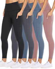 NexiEpoch 4 Pack Leggings for Women with Pockets- High Waisted Tummy Control for Workout Running Capri Yoga Pants