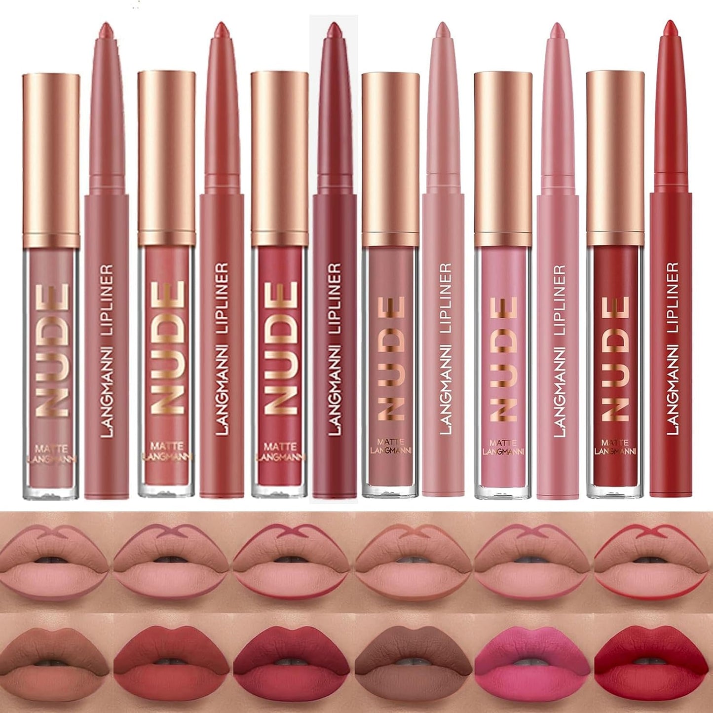 LANGMANNI 6 Matte Lipstick with 6 Lipliners Durable Makeup Set,Long-Lasting Non-Stick Cup Not Fade Waterproof Pigmented Velvet Lipgloss Kit Beauty Cosmetics Makeup Gift for Girls (#A)