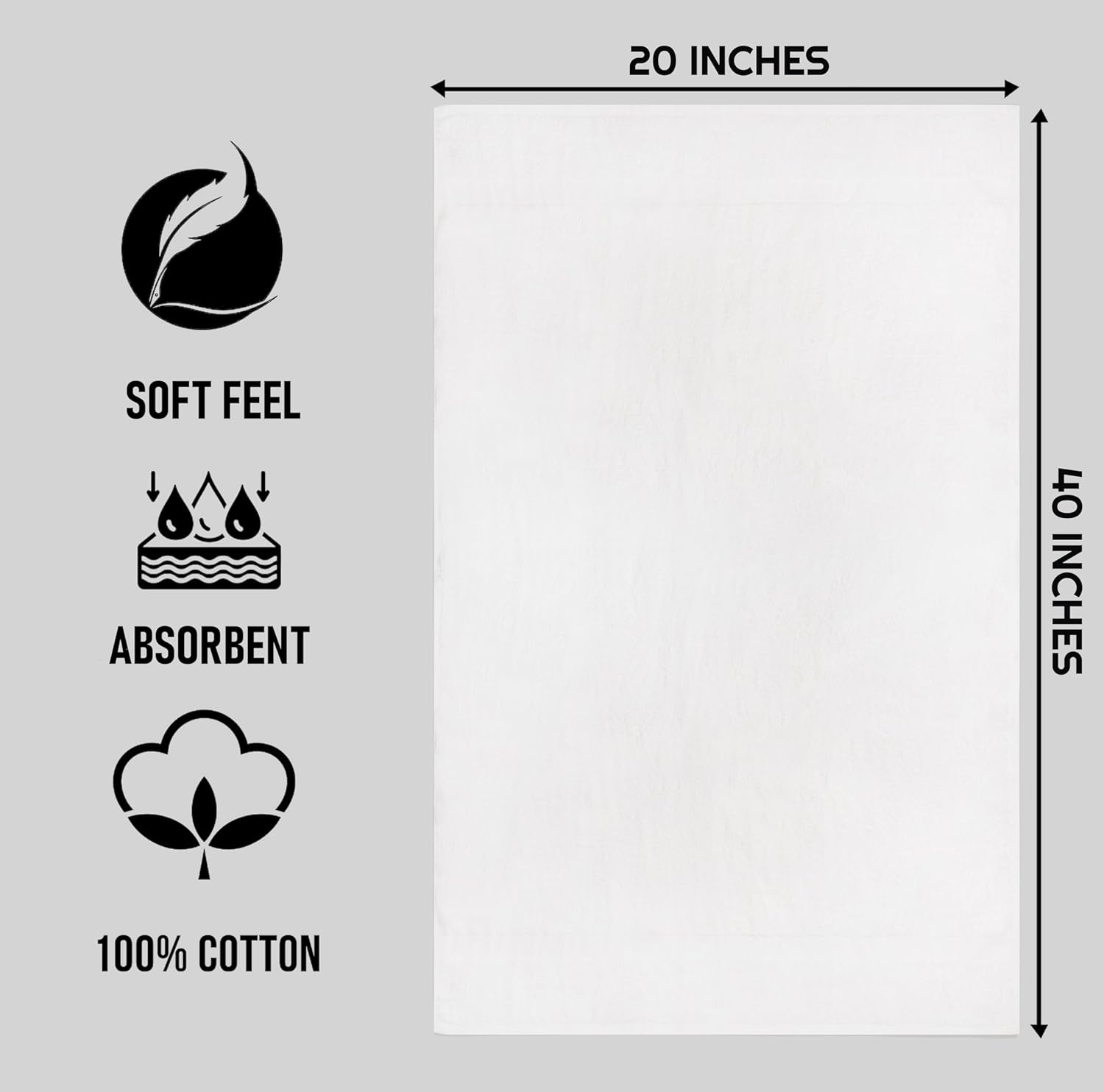 ZUPERIA White Bath Towels Bulk - 20 x 40 Inches, 100% Cotton Economy Light Weight Towels for Commercial Use - Quick Dry, Ultra-Soft, and Absorbent Bulk Towels (12 Pack)