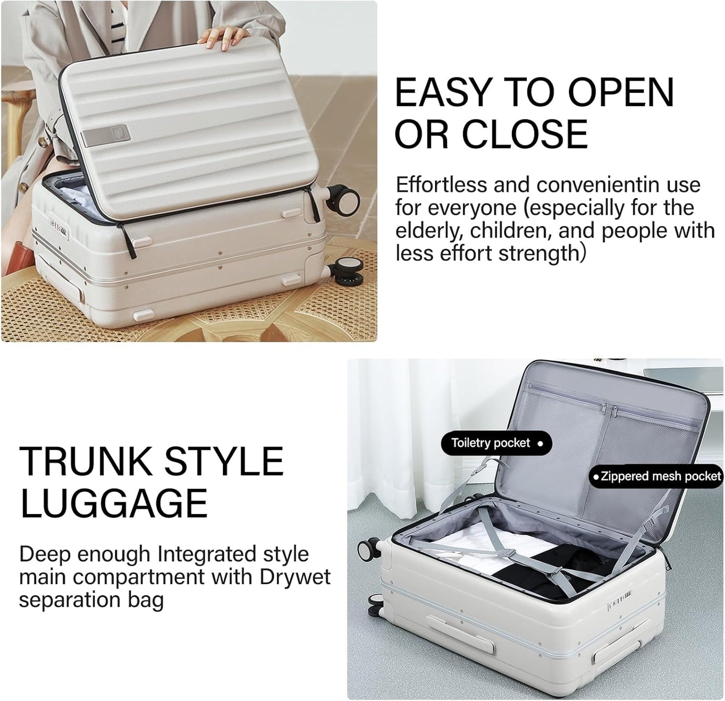 Hanke 20 Inch Carry On Luggage with Wheels PC Hard Shell Suitcase Top Opening Aluminum Frame Travel Luggage Suitcases for Woman Men Gifts.(Ivory White)