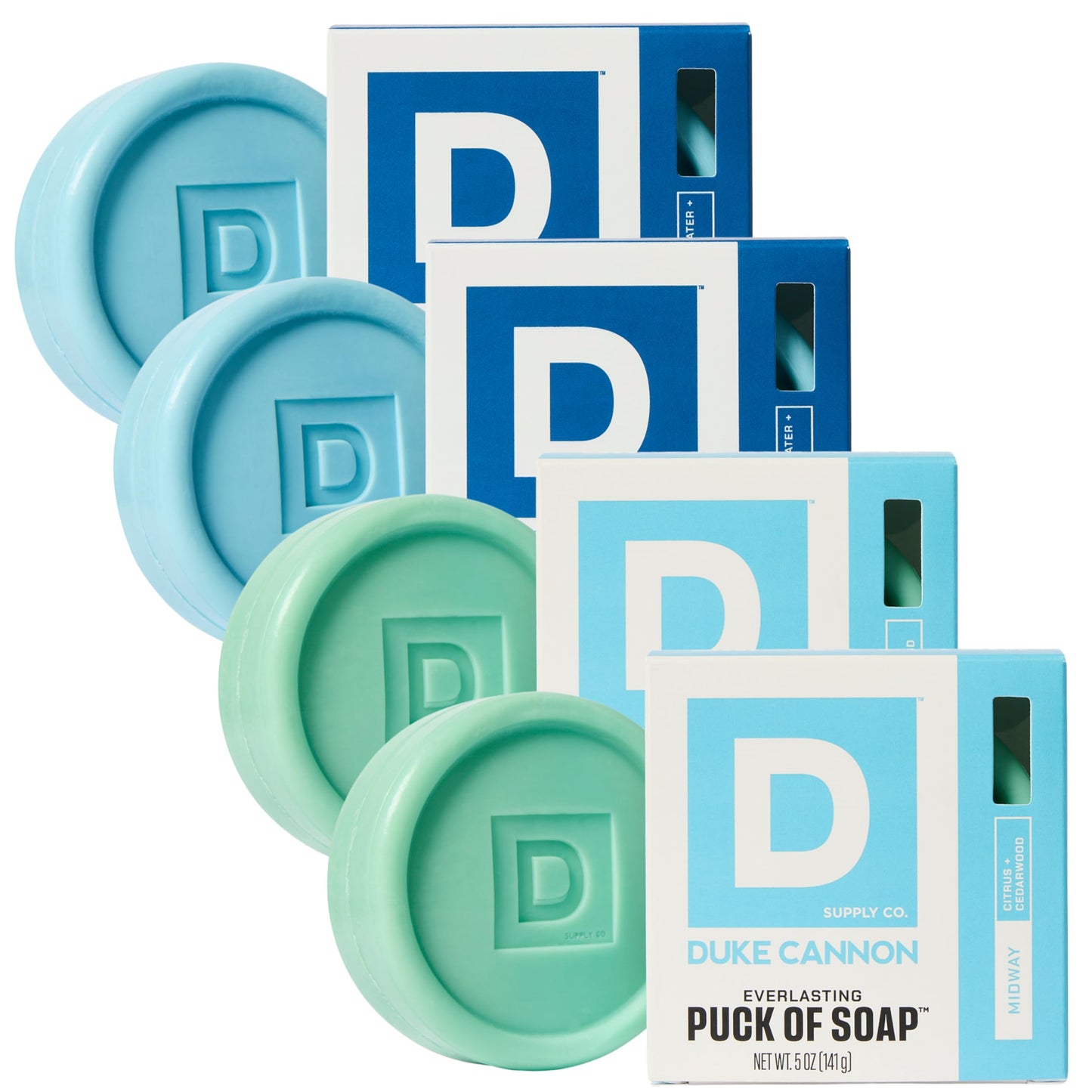 Duke Cannon Supply Co. Bar Soap Puck Bundle - Men's Natural Rounded Bar Soap with Masculine Scents - Disc-shaped Mens soap - All Skin Types - Buck Moon & Superior,5 oz (4 Pack)