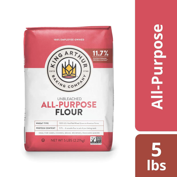 King Arthur Baking Unbleached All-Purpose Flour: Premium 5 lbs Baking Flour, Non-GMO, Kosher Certified, Versatile for Bread, Cakes & Pastries - 11.7% Protein Content, No Preservatives