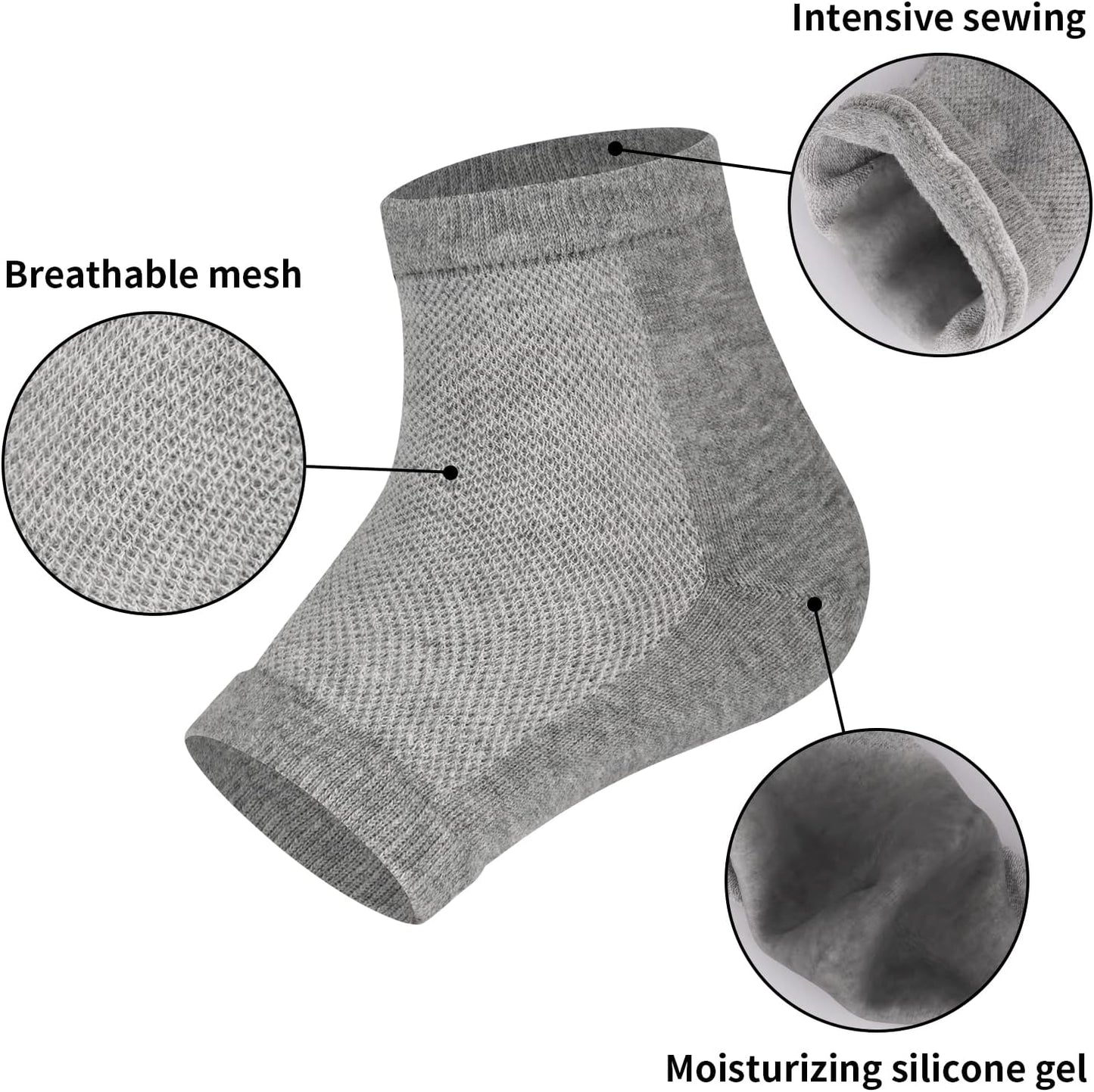 Vaincre Gel Moisturizing Heel Socks for Dry Cracked Feet Women, 4 Pairs Foot Care Spa Moisture Toeless Socks for Cracked Heel Repair Treatment Overnight (Regular)