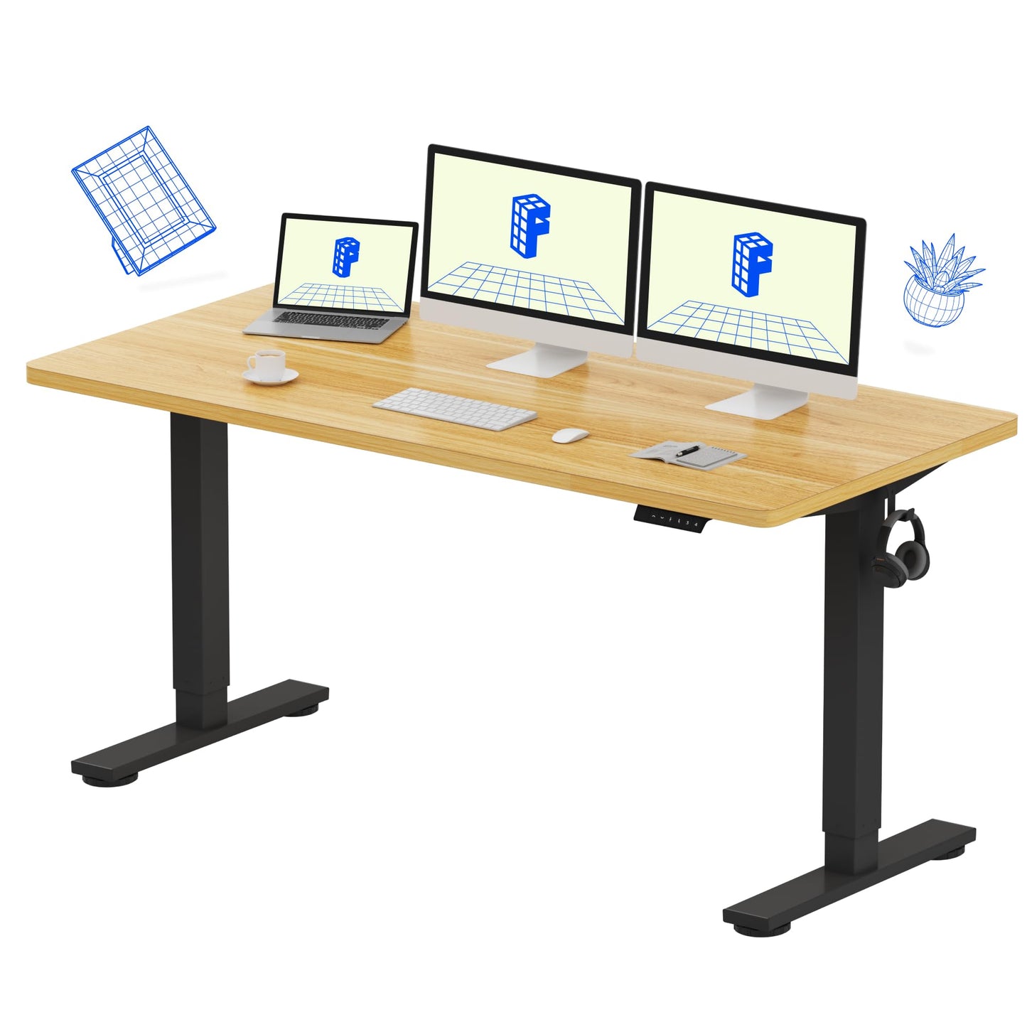 FLEXISPOT EN1 Whole-Piece Standing Desk, 48 x 24 Inches Height Adjustable Desk Stand up Desk Home Office Table for Computer Laptop (White Frame + Maple Desktop)