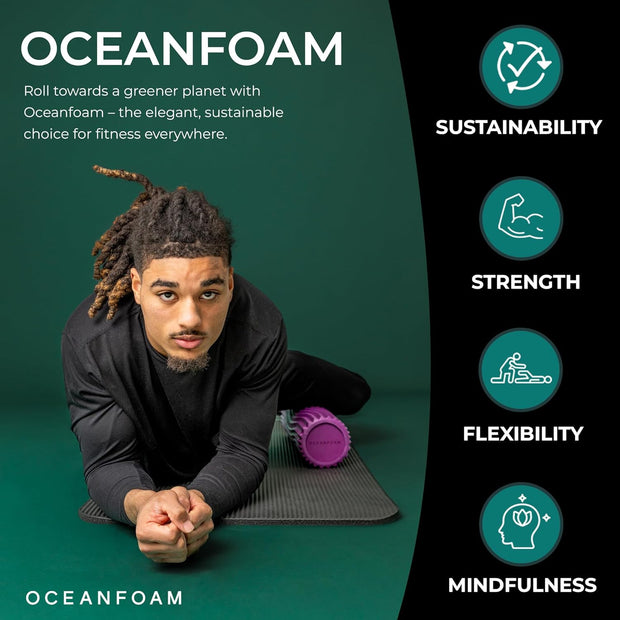 Oceanfoam Tidal Roller - Black - Muscle Massage Foam Roller for Back Pain & Stretching - Firm and Ergonomic Wide Wave Textured - Yoga, Athletics, & Wellness - Full Size, 20" x 5"