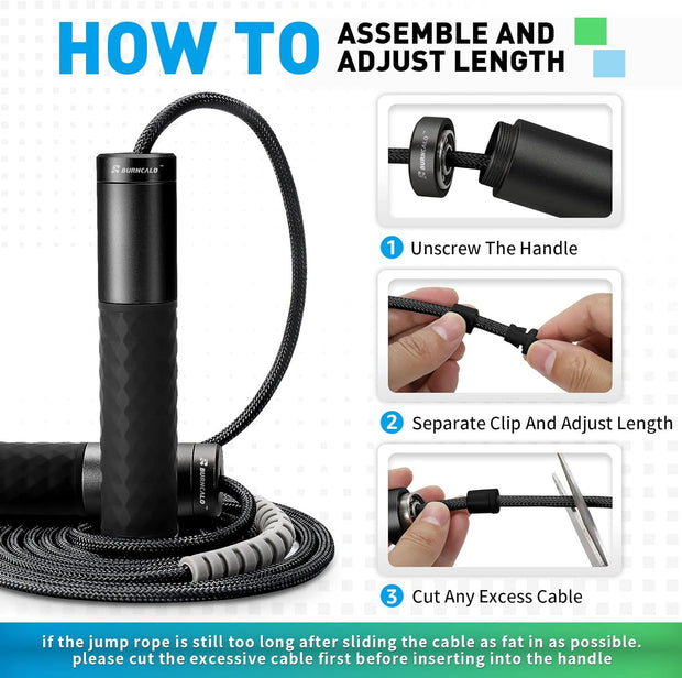 Weighted Jump Rope for Men, Women (1.5LB) - Alloy Steel Handles, Speed Skipping Rope, Gym,Indoor/Outdoor - Fitness, Workout, Boxing - Solid PVC & Cotton Rope