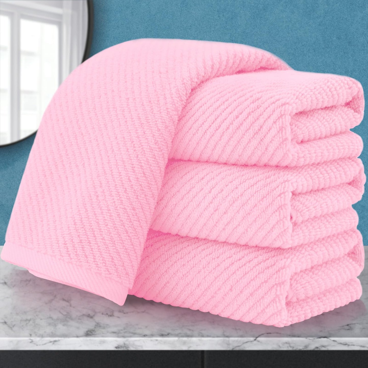 VOOVA & MOVAS Bathroom Hand Towels Set of 4, Large 18"x28" - 100% Cotton | Quick Dry | Light Weight | Thick | Soft | Absorption, Luxury Hand Towels for Showering, Hot Pink Bathroom Decor