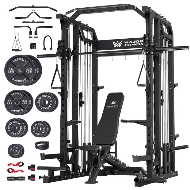 Major Fitness Drone2 Smith△ Machine – All-in-One Home Gym Squat Rack with Weight Bar, Dual LAT Pull-Down Systems & Cable Crossover Machine for Full-Body Workouts