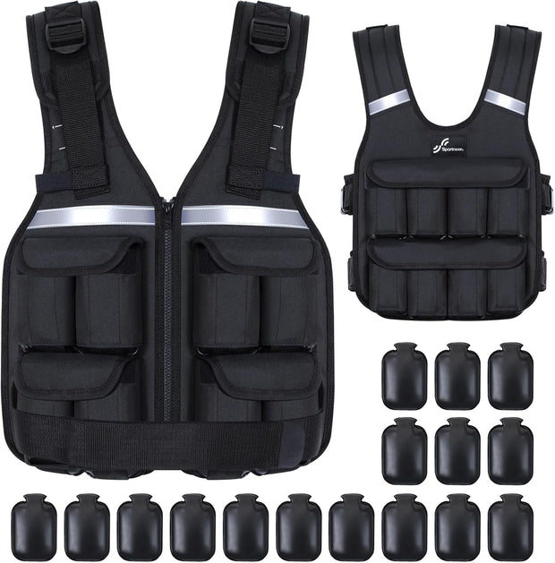 Sportneer Adjustable Weighted Vest Weights: 2-18 lbs/2-40 lbs Washable Weight Vest 16 In 1 Fast Adjust Rucking Vest for Women and Men Home Gym Workout Fitness Strength Training Vests