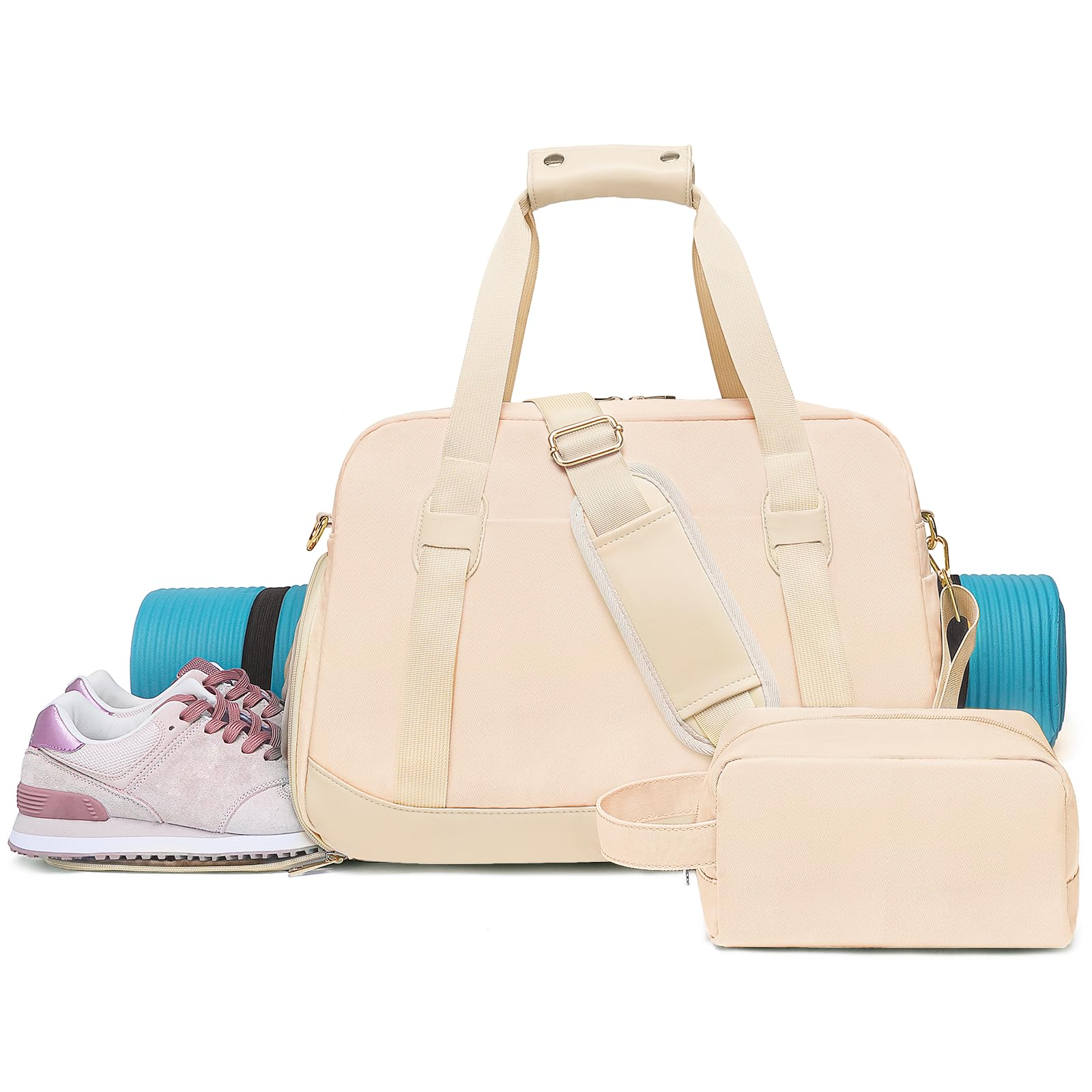 Sports Gym Bag for Women, Travel Duffle Bag with Shoe Compartment & Wet Pocket, Fitness Yoga Bag Weekender Overnight Bag Small