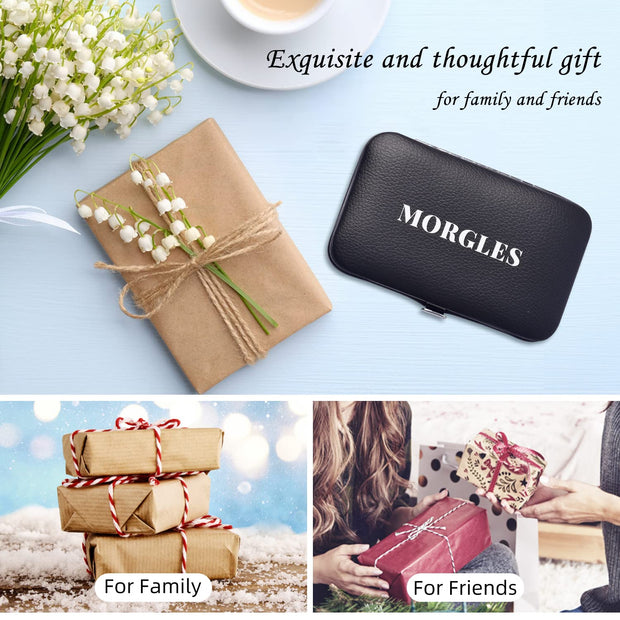 MORGLES Tweezers Set, Professional Nail Clippers and Tweezer Kit for Women and Men with Leather Travel Case, 9 Pack