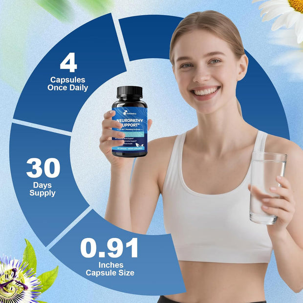 Nerve & Peripheral Neuropathy Support Supplement with 1200mg R-Alpha Lipoic Acid L-Carnitine Vitamin B12 B1 B6 D3 E Folate Lions Mane NAC Magnesium Turmeric - Liver Detox, Antioxidant & Mental Support