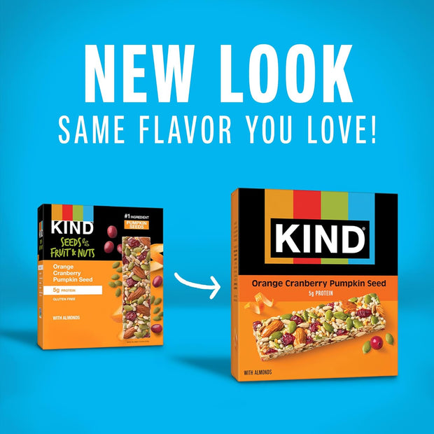 KIND Seeds Fruit & Nuts Snack Bar, Orange Cranberry | 5g Protein, High Fiber, Gluten Free Bars, 1.4 OZ, 36 Count