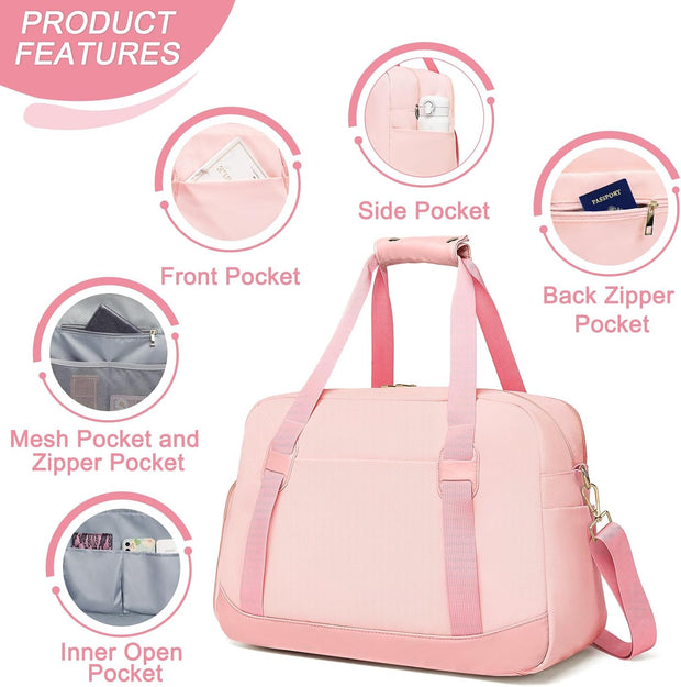 Sports Gym Bag for Women, Travel Duffle Bag with Shoe Compartment & Wet Pocket, Fitness Yoga Bag Weekender Overnight Bag Small