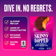 SkinnyDipped Dark Chocolate Peanut Butter Cups, 2g Sugar per Cup, Keto Friendly, Low Carb, Gluten Free, 3.2oz, 4 Pack (24 Cups Total)