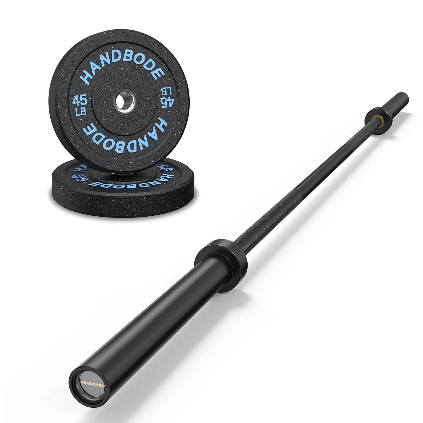 Bumper Plate Olympic Weight Plate Set 2 - Inch, 10-55 lb Barbell Weight Plates for Home Gym, Black Rubber Strength Training Plate for Weight Lifting with 45 lb (20 kg) Black/Silver Barbell