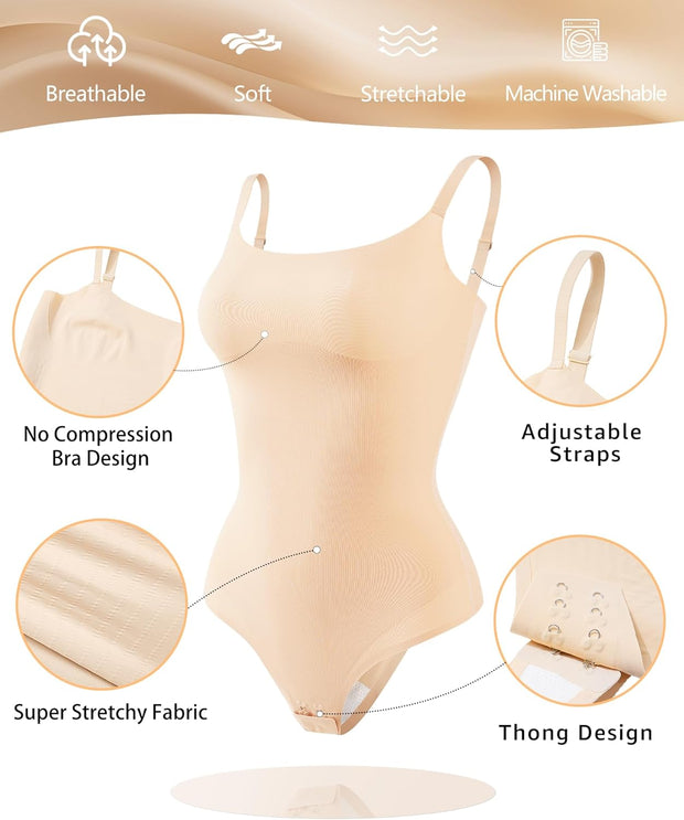 LEVAO Shapewear Bodysuits for Women Tummy Control Body Suits Seamless Sculpting Thong Body Shaper XS-XL